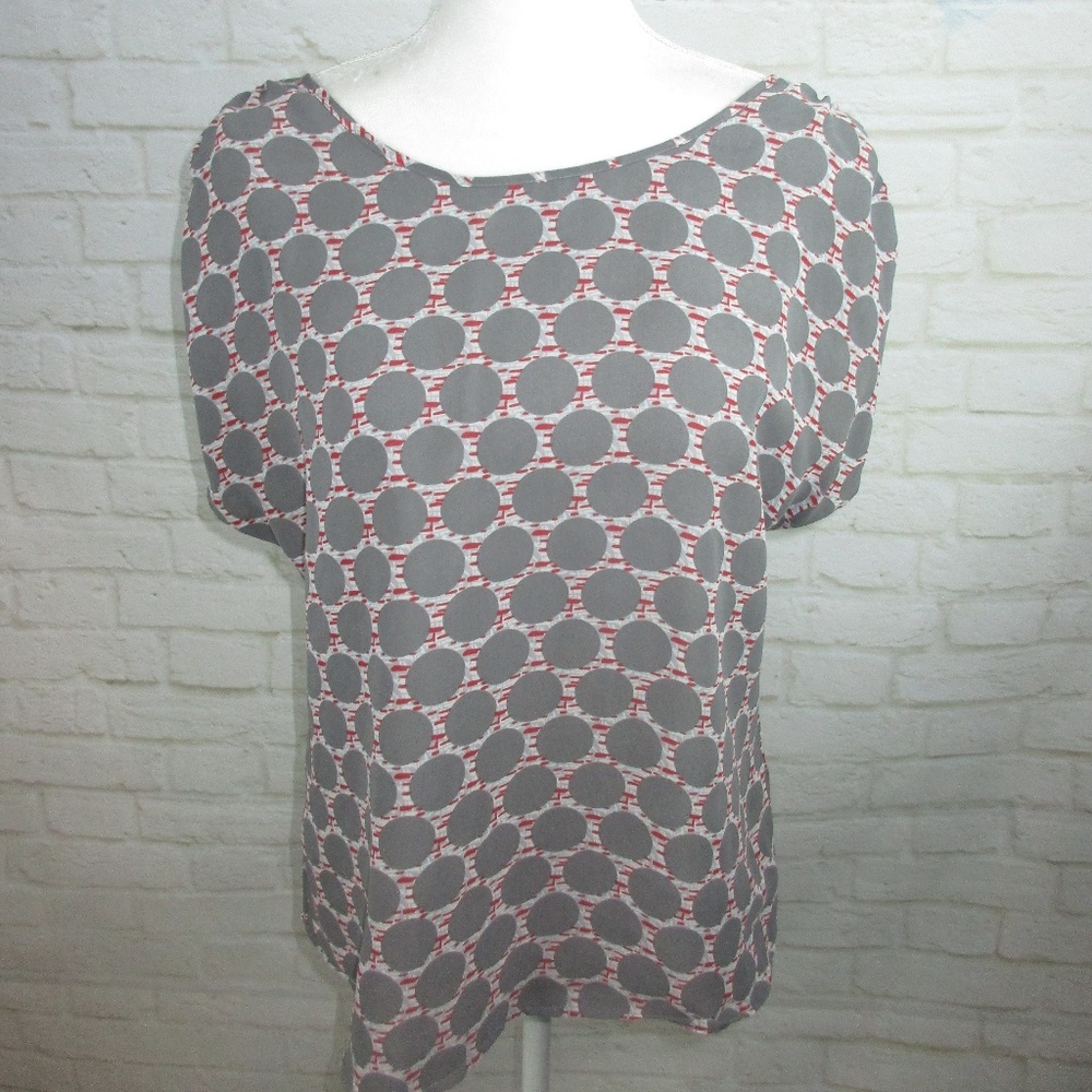 Tulle Gray and Red Polka Dot Career Top